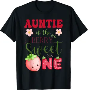 Auntie Of The Berry Sweet One Strawberry First Birthday T-Shirt - Zihomaramer Shop 41B0CVYDQ6X7
