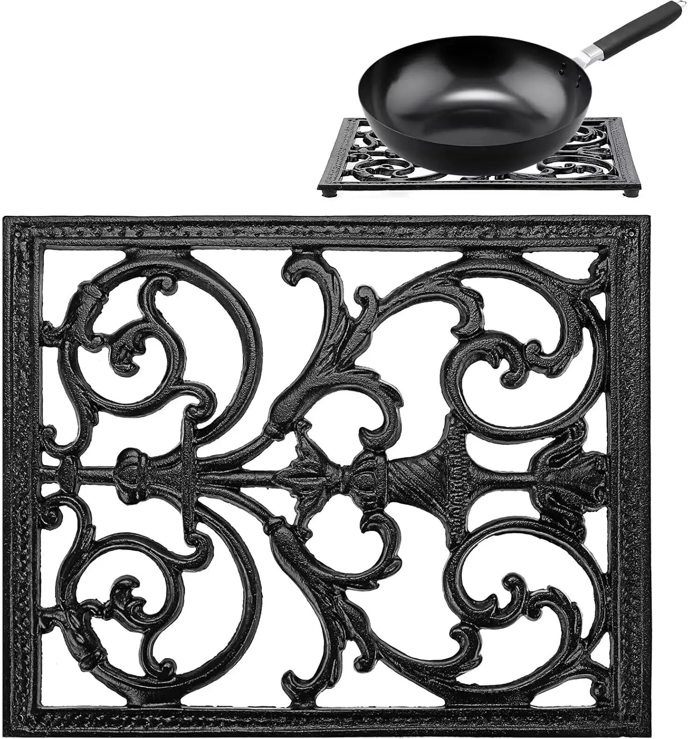 Extra Large Trivets for Hot Dishes,14.9 x 12 Inch Cast Iron Trivet with Rubber Feets,Heat Resistant Trivets for Hot Pots Pans,Metal Trivet for Kitchen Counter Dining Table Cooktop Stovetop