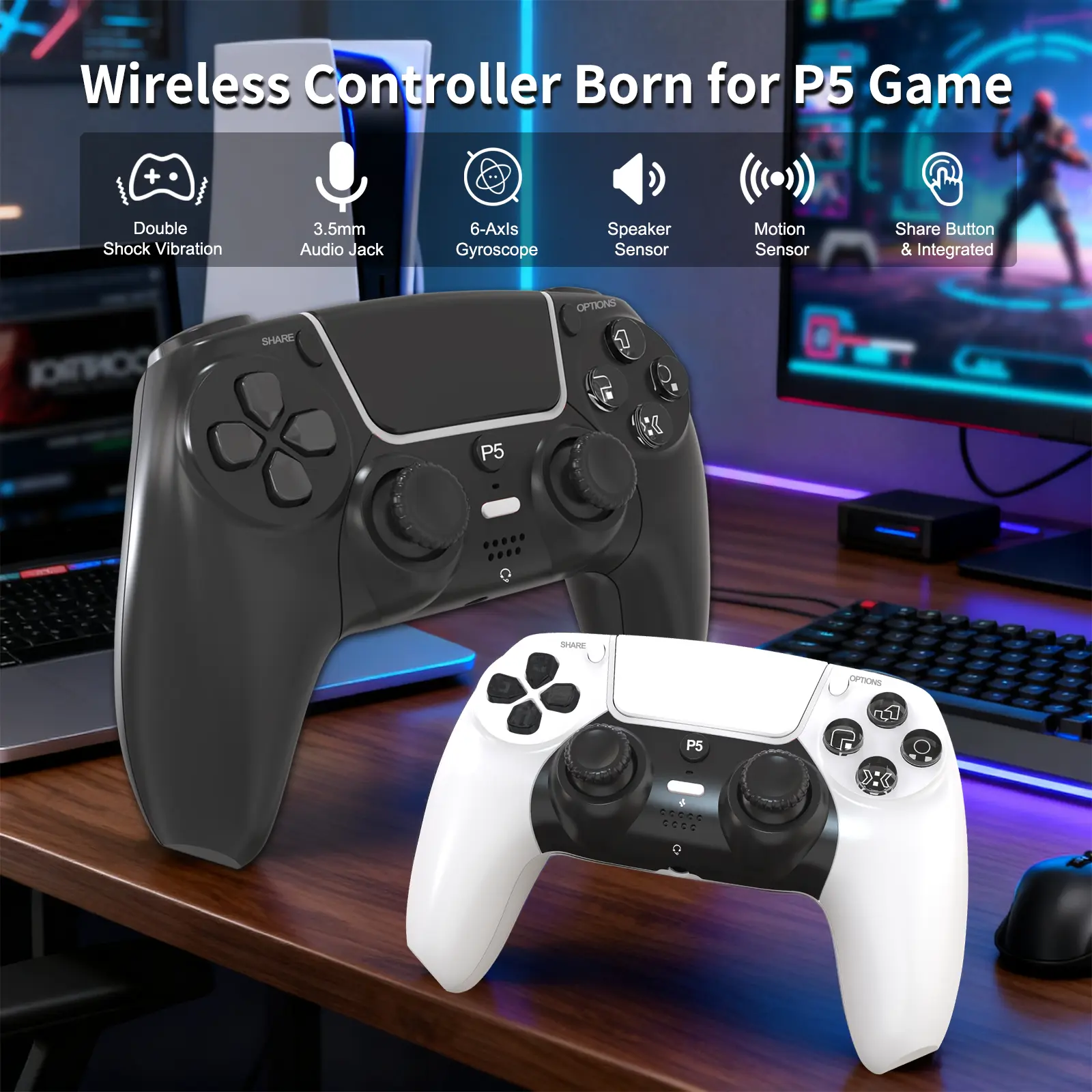 GAMINJA P50A Wireless PS5 Controller with Turbo & Motion Control for PS5/PC outdoorfun