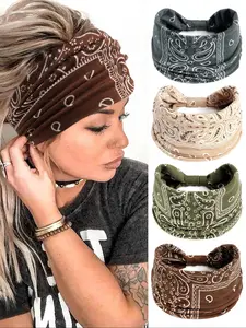 4pcs Paisley Pattern Knot Design Hair Band, Boho Wide Elastic Hair Band for Gym Workout, Hair Accessories for Yoga Wear, Knotted Headband