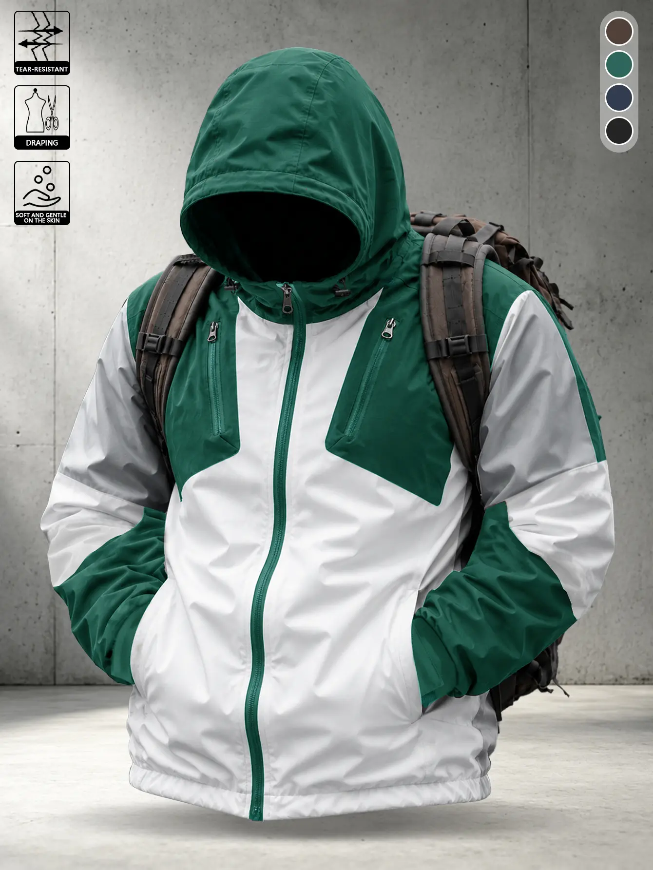 Men’s windproof color-block hooded softshell jacket — outdoor functional mountaineering jacket/outerwear