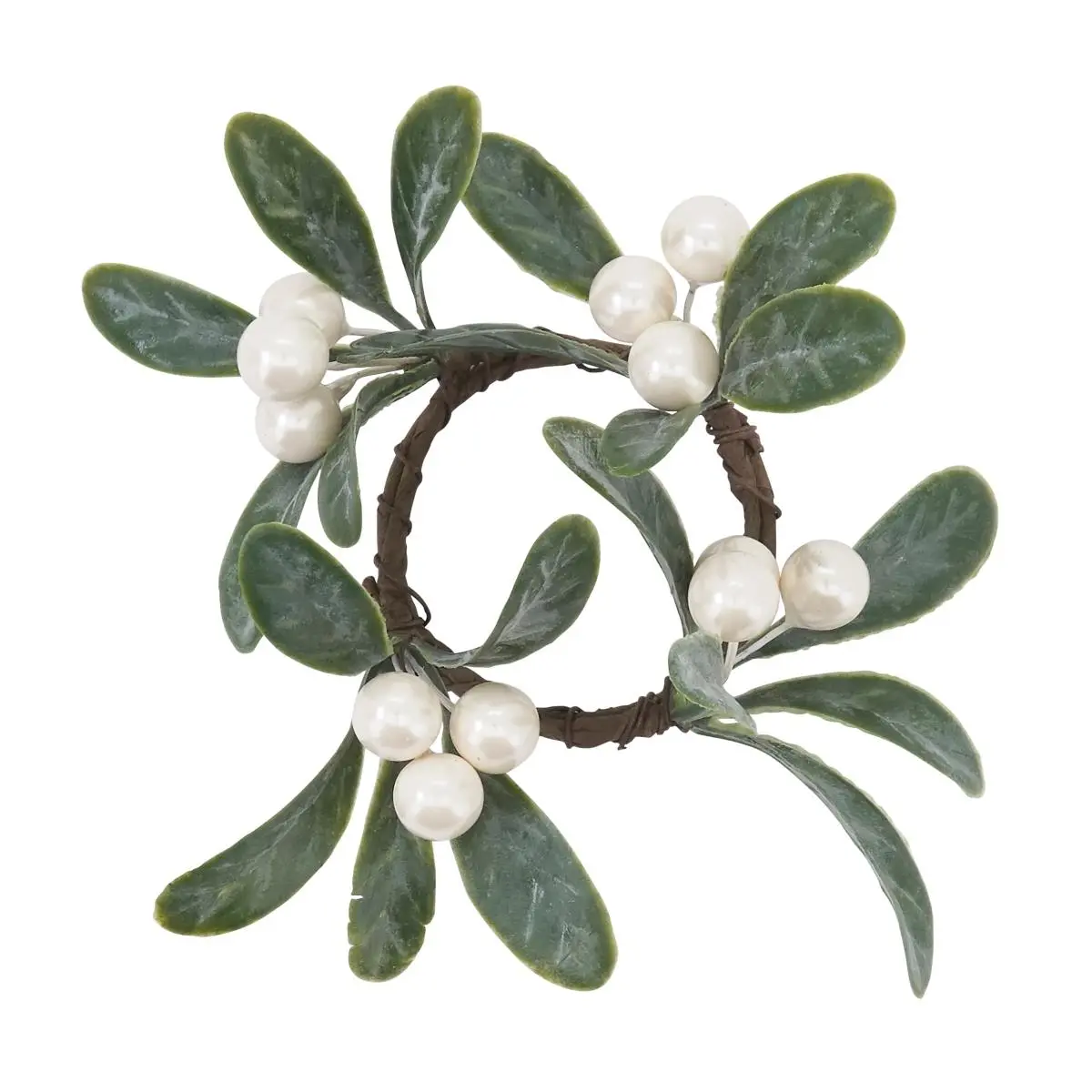 212 MAIN SARO NR458.G Festive Mistletoe Design Holiday Napkin Rings - 4-Piece Set, Natural Look Tableware, Four Pieces
