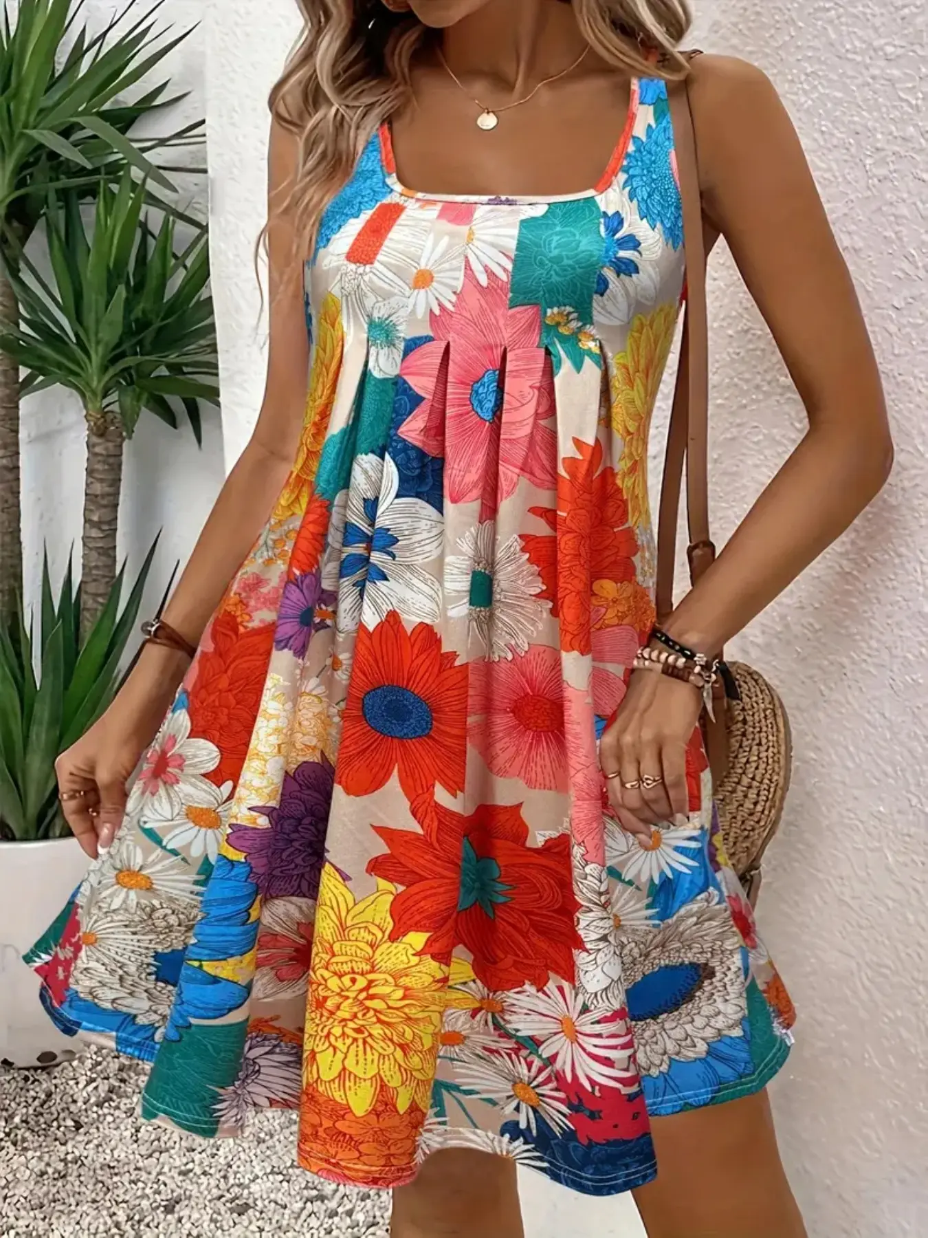 Women's Summer Elegant Chic Feminine Beach Dress, Thin Strap Lightweight Loose  Fit Vest Dress, Draped Vacation Style, Comfortable and Flowy Sundress -  TikTok Shop