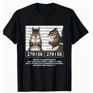 Funny Squirrel Wanted Poster Graphic Tee, 100% Cotton Oversized Comfort Outfit, Cute Animal Epic Fashion Shirt, Perfect Valentine's Day Gift For Him Her Family Friends