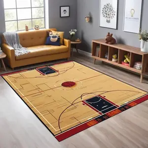 Vintage Basketball Court Flannel Area Rug - Retro Sports Themed Print Soft Mat for Living Room, Non-Slip Basketball Lover Home Decor#VintageBasketballRug #RetroSportsMat #BasketballLoverDecor #GameRoomCarpet #NonSlipFlannelRug