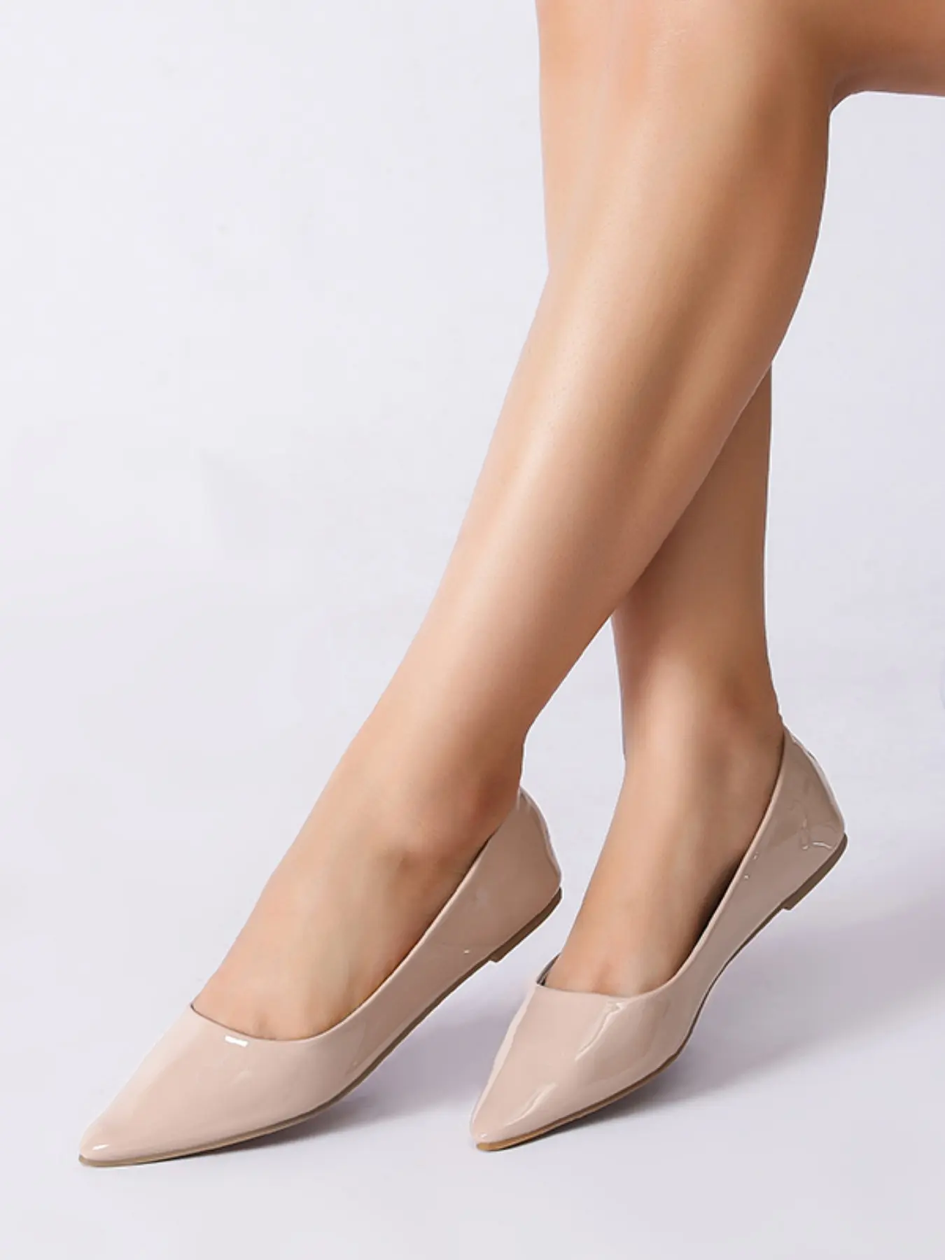 Summer Nude Color Pointed Toe Flats, Glossy Simple Design, Low Heel, Comfort Slip-Resistant Shoes for Women, Casual Wear, Slip on flats