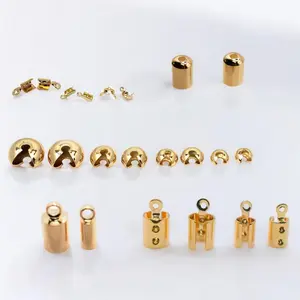 Crimp Cover Cord End Tip Beads For Jewelry Supplier Findings and Wholesale Sale by 10 PCs/ PK Gold Filled Look