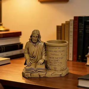 Vintage Religious Resin Pen Holder with Bible Verse Design, Desktop Storage Function, Suitable for Christian Believers, Office/study Use