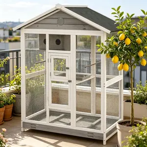 [Bellemave] 64.5" Wooden Bird Cage Aviary, Flight Cage with 4 Perches, Nest and Slide-Out Tray