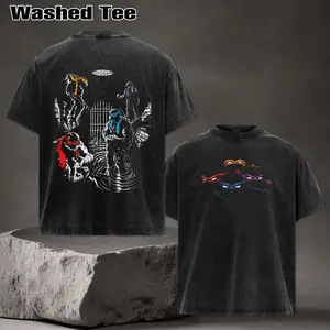 Vintage Washed Heavy Cotton TMNT Graphic Tee Double Sided Teenage Mutant Ninja Turtles Streetwear T-Shirt Casual Unisex 90s Retro Oversized Top Classic Movie Fan Merch Short Sleeve Shirts Ultimate Gift For Adult And Teen Pop Culture Fans Daily Gym Fit