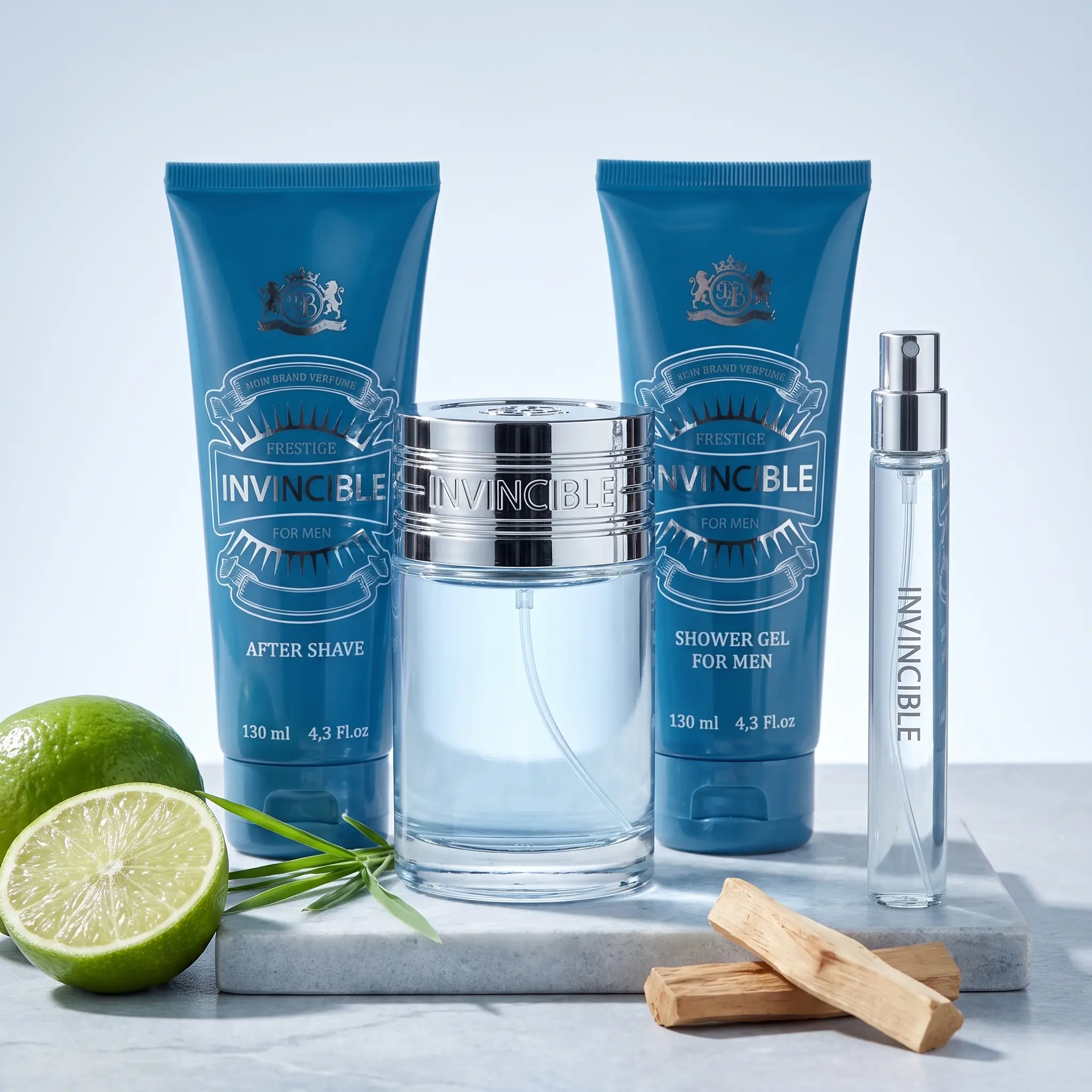 Invincible by New Brand for Men - 4 Pc Gift Set 3.3oz EDT Spray, 0.5oz EDT Spray, 4.3oz After Shave, 4.3oz Shower Gel Invincible Men's Eau de Toilette Cologne