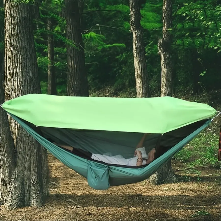 3-in-1 Hammock Tent - 100% Durable Nylon Portable Travel Folding Hammock, Outdoor Shelter with Mosquito Net & Sun Shelter, Easy-Setup Accessory for Backpacking & Camping, Portable Travel Hammock, Folding Portable Hammocks