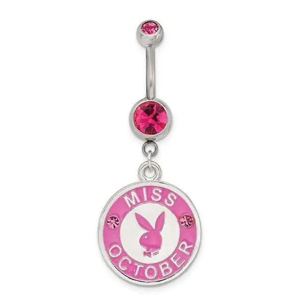 Surgical Stainless Steel Playboy Miss October Crystal Dangle Belly Ring