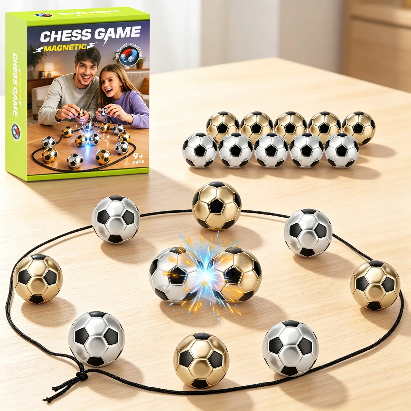 Magnetic Soccer Ball Chess Board Game with Storage Bag, Unisex 20-Piece Gold-Silver Mini Magnet Football Desktop Game, Family Interactive Stress Relief Party Supplies Playset