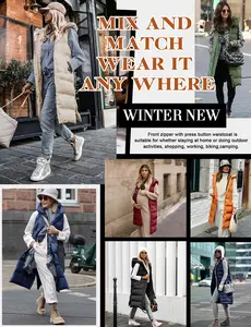 VXVGER Long Puffer Vest Women With Hood Sleeveless Down Vest Warm Jacket Winter Coat With Pockets Casual Fitted Plain Fashionable Loose Fit