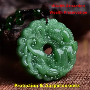 Green Jade Hand-Carved Pixiu Dragon Pendant Necklace Unisex Lucky Jewelry Wealth Attraction Protection Auspicious Amulet Christmas Birthday Gift，Includes  gift bag.