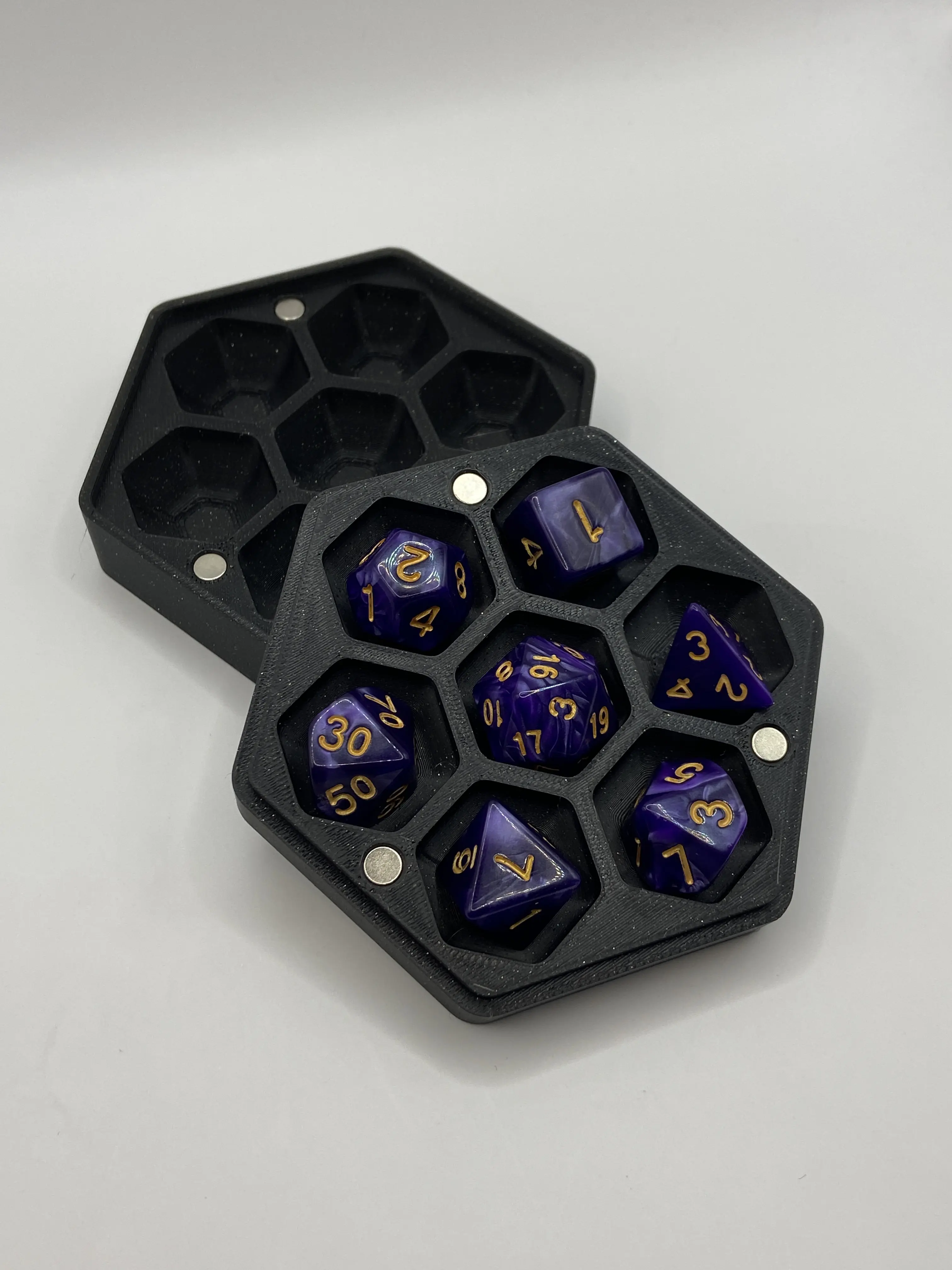Hex Dice Box - Hexagonal Design Compact Portable Secure Storage for Gamers and Collectors Ideal for Travel and Organization