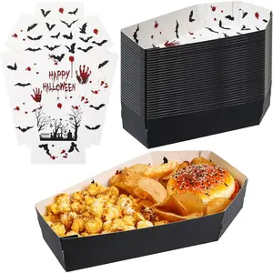 Mumufy 36 Pieces Halloween Paper Tray, Disposable Coffin Bowl for Treat Candy Snack, Spooky Goth Food Holder Trays for Halloween Party Supplies, 10.24 x 6.3 x 1.9 Inches
