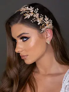 Elegant Alloy Hair Band with Rhinestone Leaf Design, Perfect Bridal Headpiece for Weddings & Birthdays, Stylish Women's Accessory