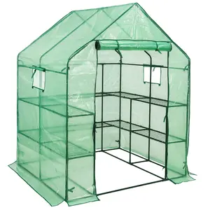 SUNGIFT Walk-in Greenhouse for Outdoors, 57x61x80 Inch Large Greenhouse, 3 Tiers 10 Shelves Mini Green House Kit with Observation Windows Roll-up Door Zipper, Plant Garden Hot House for Herbs, Flowers