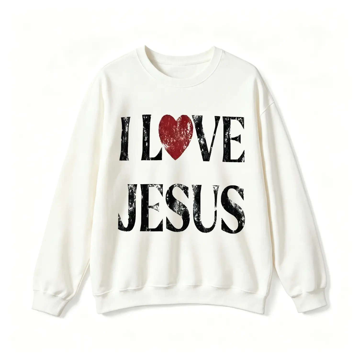 Vintage I Love Jesus Print Crew Neck Sweatshirt Hoodie Sweatshirt Christian Graphic Pullover Unisex Mens Womens Faith Gift Casual Streetwear
