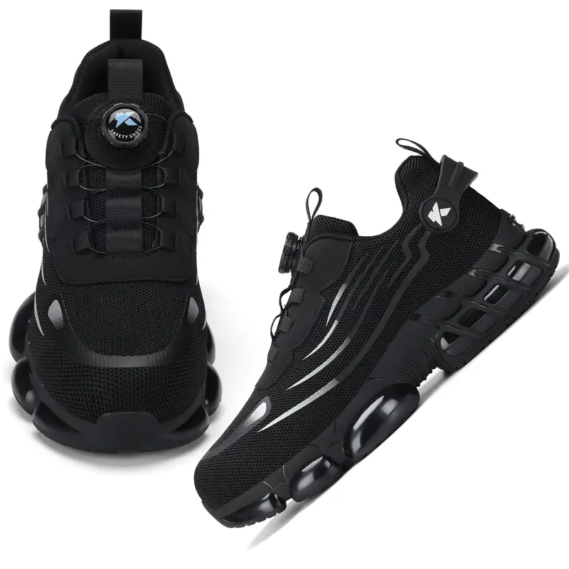 Men's Lightweight Closed Safety Sneakers - Composite Toe, Steel-Toe Defense, Puncture-Proof Sole, Striped Worker Walking Shoes for Demanding Work Settings