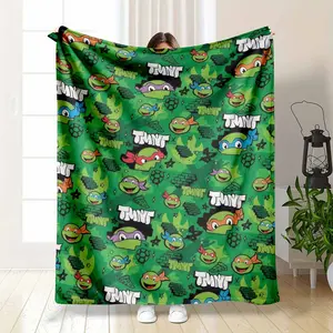 Cartoon Turtle Heroes Flannel Blanket Cartoon Turtle Character Print Ultra Soft Lightweight Warm Cozy Perfect for Home Travel Office Gift for Movie Fans Ideal for Sofa Bed Couch Making Every Moment Enjoyable and Snug summerwins