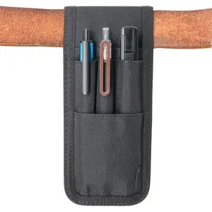Belt Pen Holder, Pencil Holder Pouch, Pen Sleeve Case Holster for Belt, Hold Multiple Pens, Hold 6 Inch Ruler, 2 Pens and a Marker. Made of Durable Fabrics, Detachable, Black.