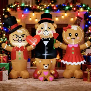 Valentine's Day Inflatable Bear, Gingerbread Couple PVC Bear, Outdoor Garden Lawn Decoration with LED Lights, Wedding Anniversary Proposal Party Decor