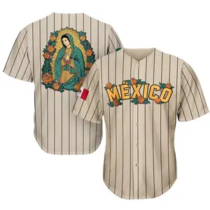 Mexico Guadalupe Print Baseball Jersey, Men's Gift, Button Short Sleeve Sports Jersey, Loose Breathable Soft Comfort V-Neck Top