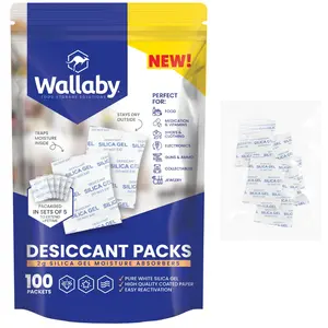 Wallaby 2 gram Silica Gel Desiccant Dehumidifier Packs (100 Packets) Food Safe Pure White - Rechargeable Moisture Absorbers Wallaby 2 gram Silica Gel Desiccant Dehumidifier Packs (100 Packets) Food Safe Pure White - Rechargeable Moisture Absorbers