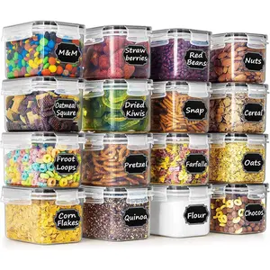 Cereal & Dry Food Storage Container Set of 16 [0.8L /3.38 Cups] for Sugar, Flour and Baking Supplies, Airtight Leak-proof & BPA Free, with 20 Labels & 1 Marker Kitchen Plastic