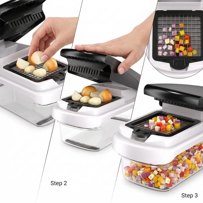 Multifunctional Vegetable Fruit Chopper, Manual Kitchen Tool, Ideal for Squash Noodles, Onion Minced Meat, French Fries Cutting, Durable Slicer