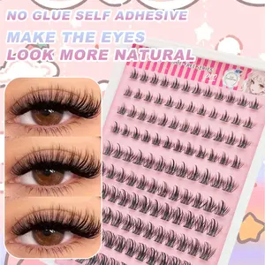 120pcs C-Curl Self-Adhesive False Eyelash Clusters, Natural Realistic Cartoon Style Cat Eye Makeup Effect, Invisible Glue Single Strand Faux Mink Lashes, Long-Lasting No Sticky Residue Pre-Glued Eyelashes For Daily, Date, Party, Work, Wedding