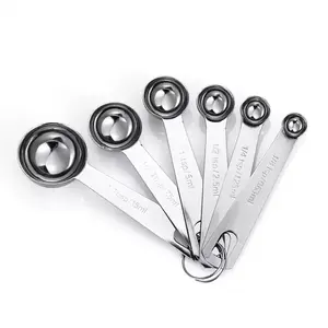 Stainless Steel Measuring Spoons Set of 6 – Heavy Duty 18/8 Metal Measuring Spoons with Engraved US & Metric for Baking, Cooking & Coffee