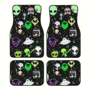 4pcs Alien Pattern Car Floor Mats - Absorbent, non-slip, washable, suitable for all seasons - Stylish car interior protection, suitable for cars and SUVs, etc - Perfect gift for both men and women, best choice for Christmas
