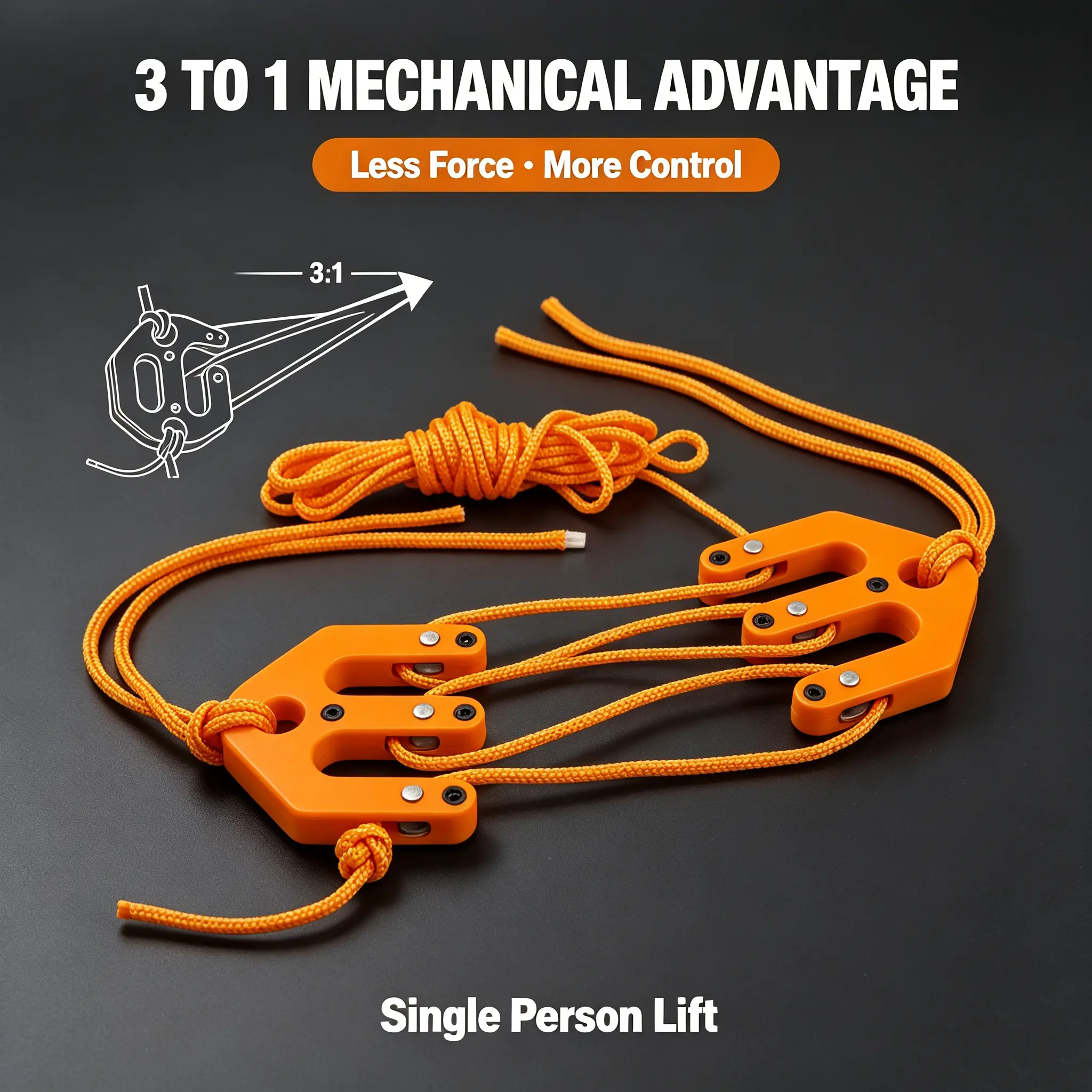 Hard Engineering Plastic Hanging Pulley System - 100-lb Outdoor Field Hoisting Tool, Lightweight Compact and Portable 8*7.7*1.4cm Camping Power-Multiplier for Hunting