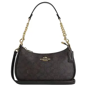 Coach Teri 24 Medium Monogram Logo Shoulder Bag in Dark Brown for Women