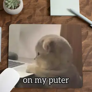 Funny Cat On My Puter Meme Design Gaming Mouse Pad, Humorous Desk Mat for Gamers, Desktop Decorative Protective Pad, Rubber Anti-slip Lockedge Work Pad, Small Size Suitable for Laptop, Desktop Computer Games, Work, Family, Non Slip Mousepad