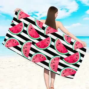 1pc watermelon fruit striped beach towel, summer fruit design ultra-fine fiber quick drying absorbent large beach towel, suitable for outdoor sports, swimming, yoga, camping, shower room and beach vacation essential beach shawl towel