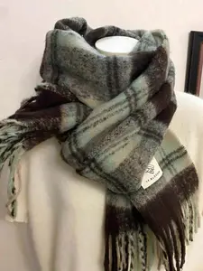 Women's British Style Plaid Fluffy Soft Scarf, Autumn Winter New Fashion Accessory, Versatile Shawl, Thickened Warm Neckwear for Women