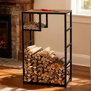 Indoor Firewood Rack - 18.5 x 33 Inches Durable Firewood Holder for Indoor and Outdoor Use - Elegant Fireplace Storage Solution & Stylish Home Decor