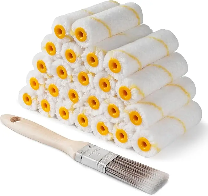 25 Pack Paint Roller Covers, Roller Brush Covers,  4 Inch 3/8" Nap Mini Microfiber Roller Covers for Painting, Small House Painting Supplies for Ceilings, Walls,Trim & DIY Projects