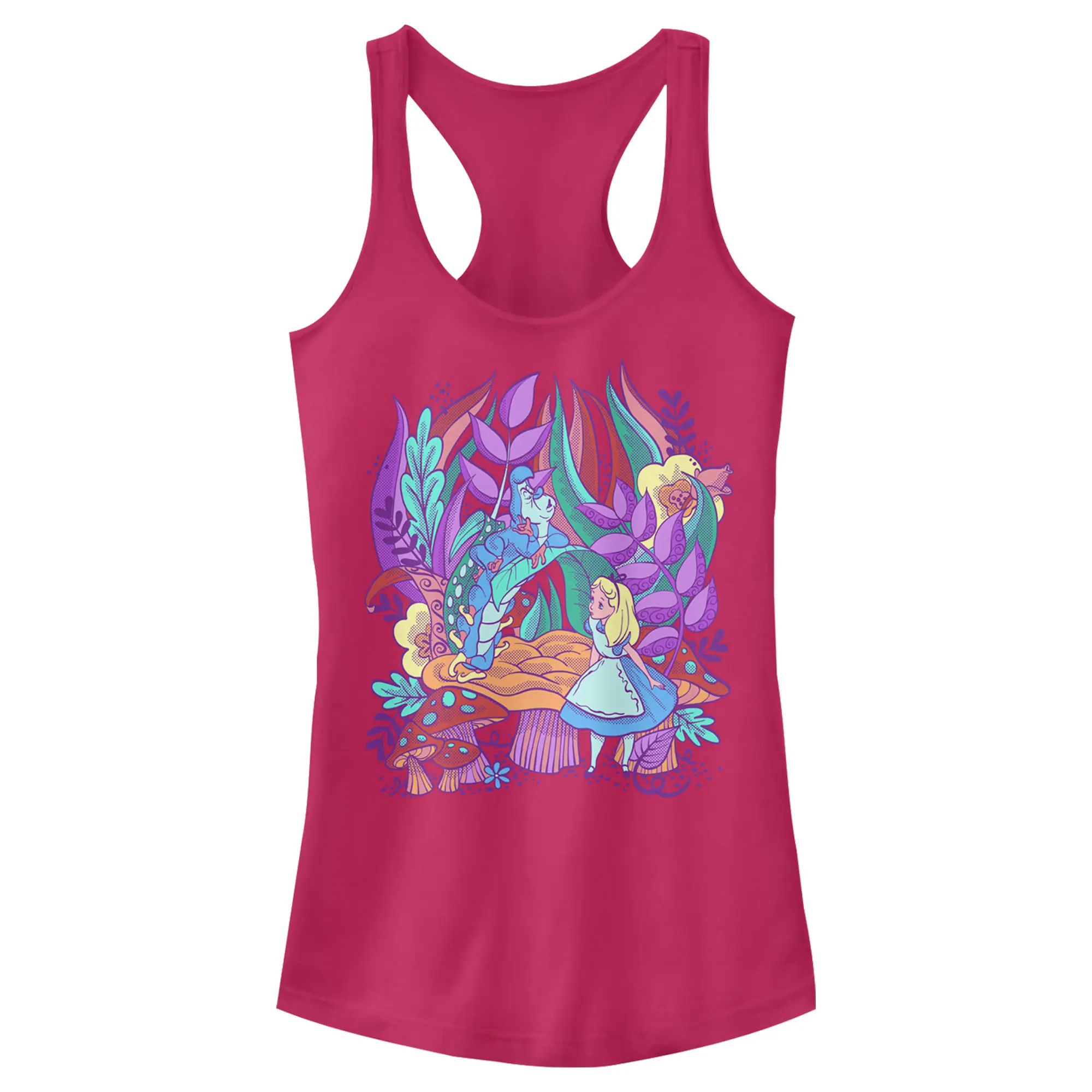 Junior's Women Alice in Wonderland Caterpillar and Alice Racerback Tank Top