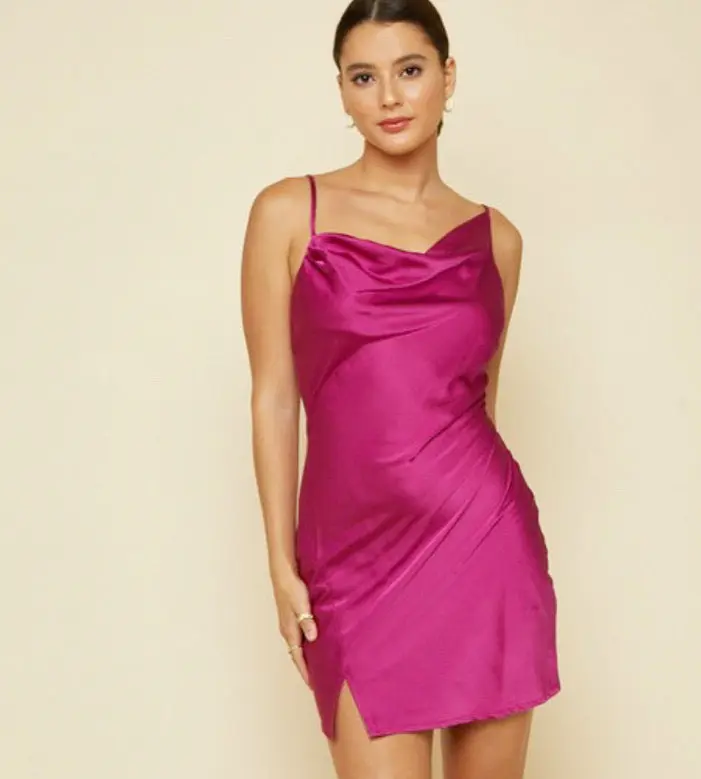 Magenta silky slip dress
