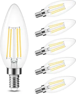 E12 Candelabra LED Bulbs, 60W Equivalent,4000K Daylight,600LM Ceiling Fan Light Bulb,C35 Filament Chandelier Light Bulbs B11 Candle Lights with Clear Glass,Pack of 6