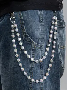 Unisex Rhinestone Soft Clay Bead Pants Chain, Hip Hop Style Wallet Keychain Jean Bag Charm, Perfect for Daily Party Music Festivals