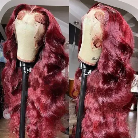 BLING HAIR 99J Burgundy Glueless HD Lace Front Human Hair Wig - Straight Brazilian Remy Women's Wig, 13x4 Transparent Lace, 180% Density, 12-34 In, 22.5 In Adjustable Strap, Anti-Tangle, Dye-Bleach Ready, Heat Resistant, Sohochic