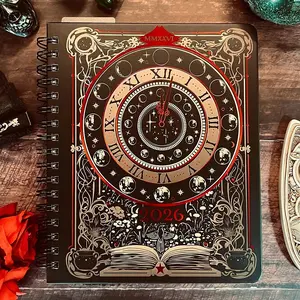 2026 Magic Book Clock Moon Phase Weekly Spiral Bound Planner, Gothic Vintage Notebook, Mystery Enthusiast Daily Log, Christmas Gift