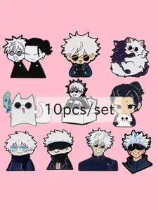 10pcs/set Anime Character Enamel Pins, Drop Set Pins, Trendy Badge Design, Unisex Accessory for Backpacks and Clothing, Perfect Gift for Friends